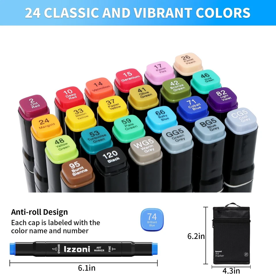 24/60/120 Colors Markers Graphic Drawing Painting Alcohol Art Dual Tip Pens Kit - Image 3 of 4