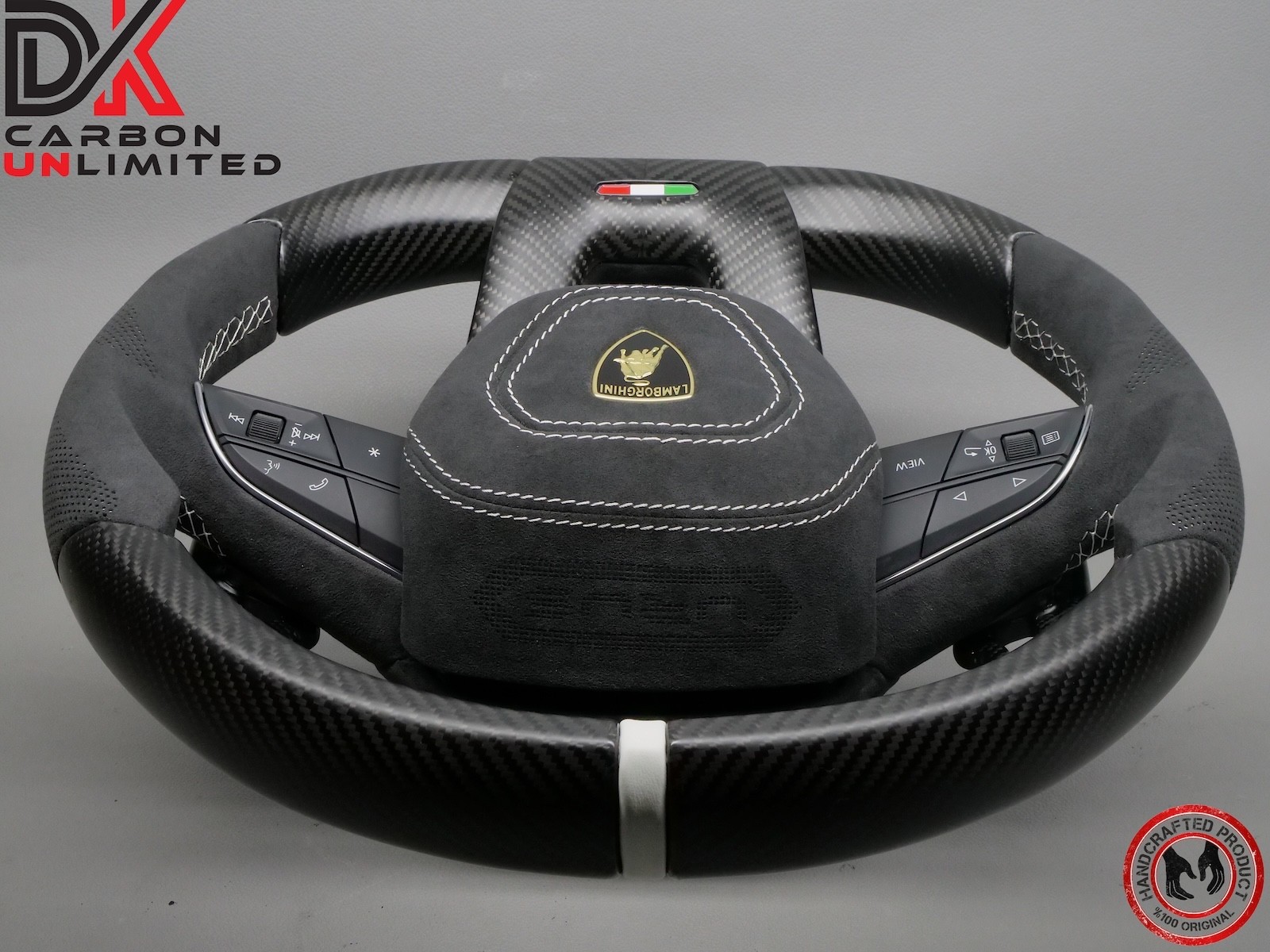 Lamborghini Urus S White Ring Alcantara Matte Satin Carbon Fiber Steering Wheel