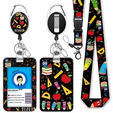 Cute Teacher Lanyards for Id Badges and Keys, Retractable ID Badge Holder wit...