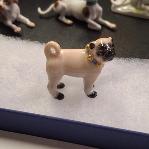Meissen Porcelain Miniature dog Pug with Bells facing right 19th Cen. 1 1/4"