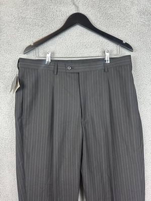 J. Ferrar Dress Pants Mens 36x32 Black Pinstripe Modern Fit Pleated Trousers New