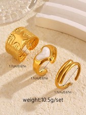 3pcs Yellow Gold Plated Open Ring Set One Size Minimalist Geometric