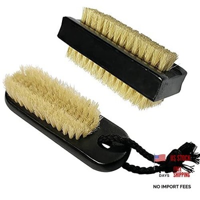 Wooden Nail Brush Cleaner Black X 2 in Natural 100% Boar Two sided + w/Rope