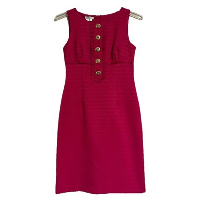 London Times Sleeveless Dress Bright Pink Gold Buttons Women's Size 8 NWOT  | eBay