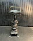 Vintage Cast Iron Pot Belly Stove Smoking Stand With Metal 5” Ashtray Free Ship