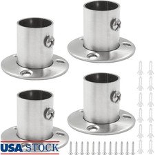 Stainless Steel Curtain Rod Flange Bracket Heavy Duty Wall Mount Support 4 Pack