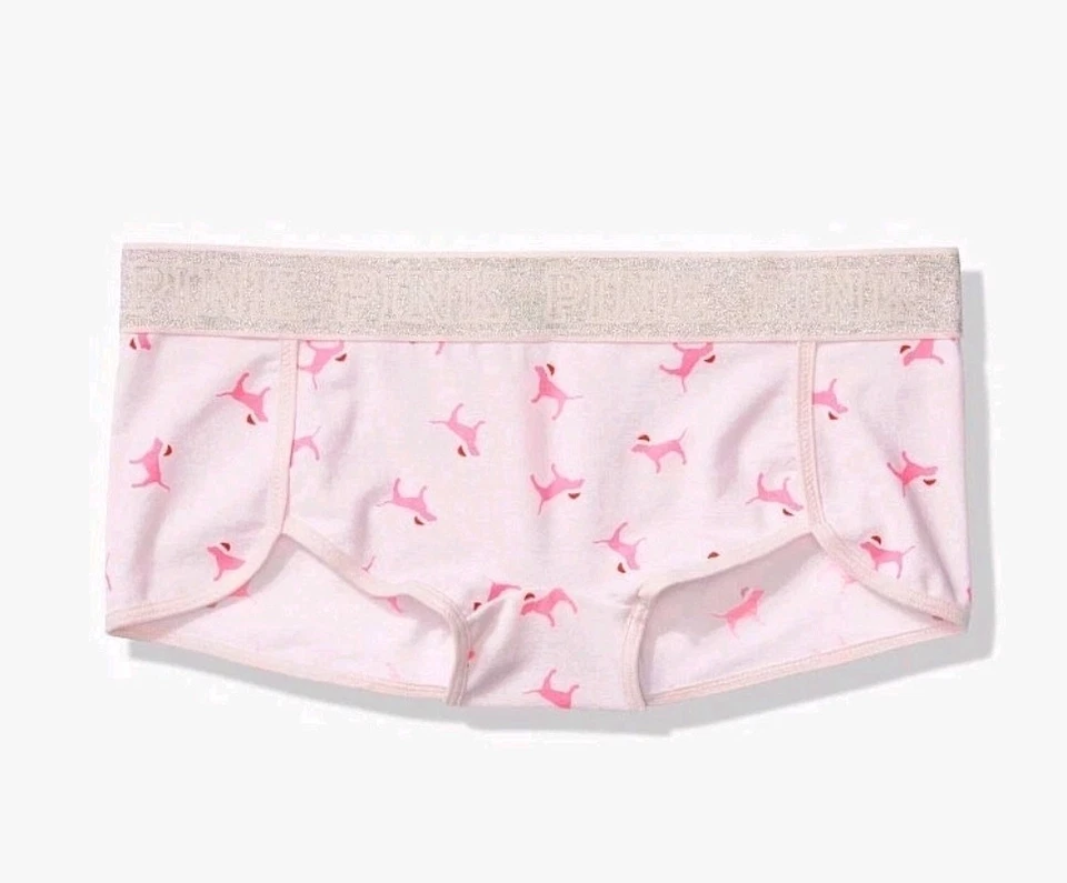 Victoria Secret ROSA Boyshorts Paquete de 5 Bragas Ropa Interior Perro Santa Logo Talla M Foto 3 de 4