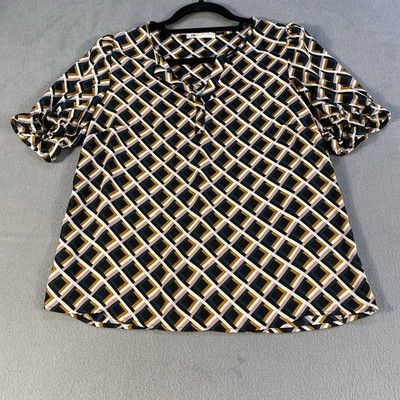 DR2 Daniel Rainn Women's Multicolor Geometric Print Puff Sleeves Blouse