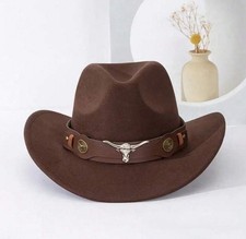 Men and Women Brown Genuine Leather Cowboy Western Hat