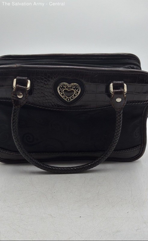 Brighton Womens Brown Black Crocodile Inner Pockets Heart Travel Makeup Bag