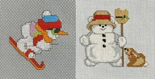 Choice of Cute Snowman completed finished cross stitch. Unframed. Gift