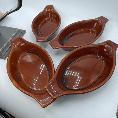 Vintage SI Japan set of 4 Au Gratin pottery oven to table dishes.