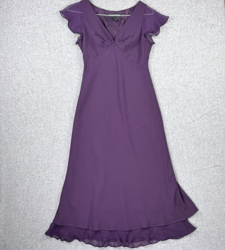 Jones New York Purple Long Dress Fit And Flare Silk Trim Size 8 EUC - Picture 1 of 12