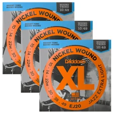 3-Pack of D'Addario EJ20 Jazz Extra Light Wound 3rd Guitar Strings, 10-49