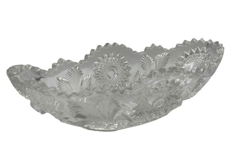 VTG EAPG Crystal Cut Glass Banana Canoe Shaped Fruit Bowl Saw Tooth Edge - Picture 3 of 8
