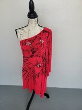 EXPRESS red short dress one shoulder sz L embellished flowers one shoulder women