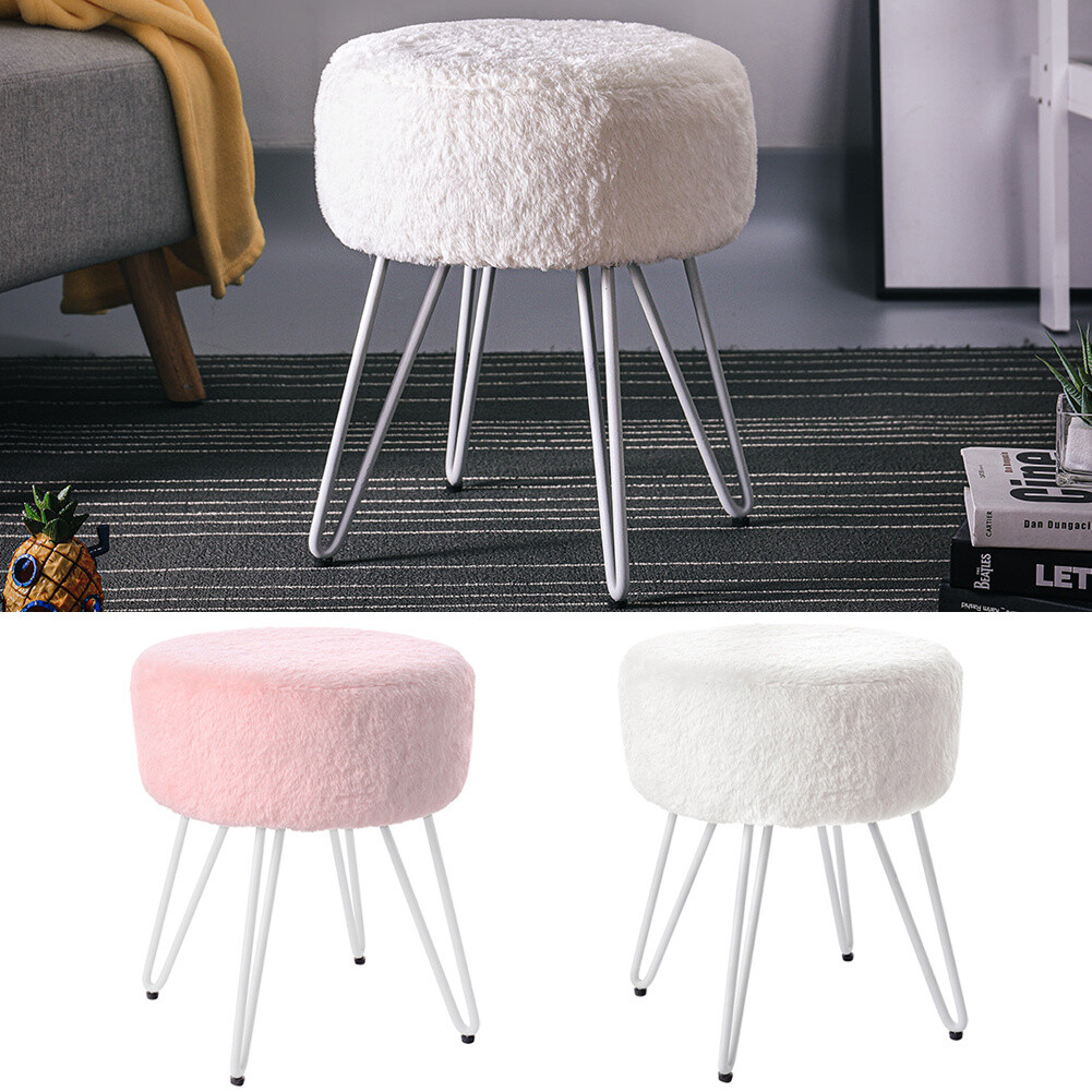 Dressing Table Stool Velvet Round Makeup Vanity Seat Chair Metal Legs  Pouffe UK