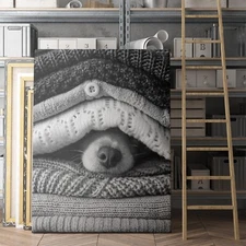 Noses Only - Dog Hiding Between Sweaters Dogs Animals Canvas Print Wall Art