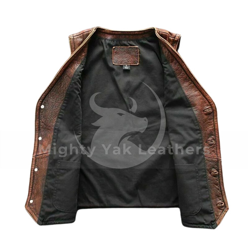 Men's Vintage Brown Biker Leather Vest Distressed Waistcoat Motorcycle Club - Picture 3 of 6