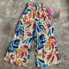 Tabitha Brown for Target Sz XS Multicolor Palm Botanical Wide Leg Pants Smocked