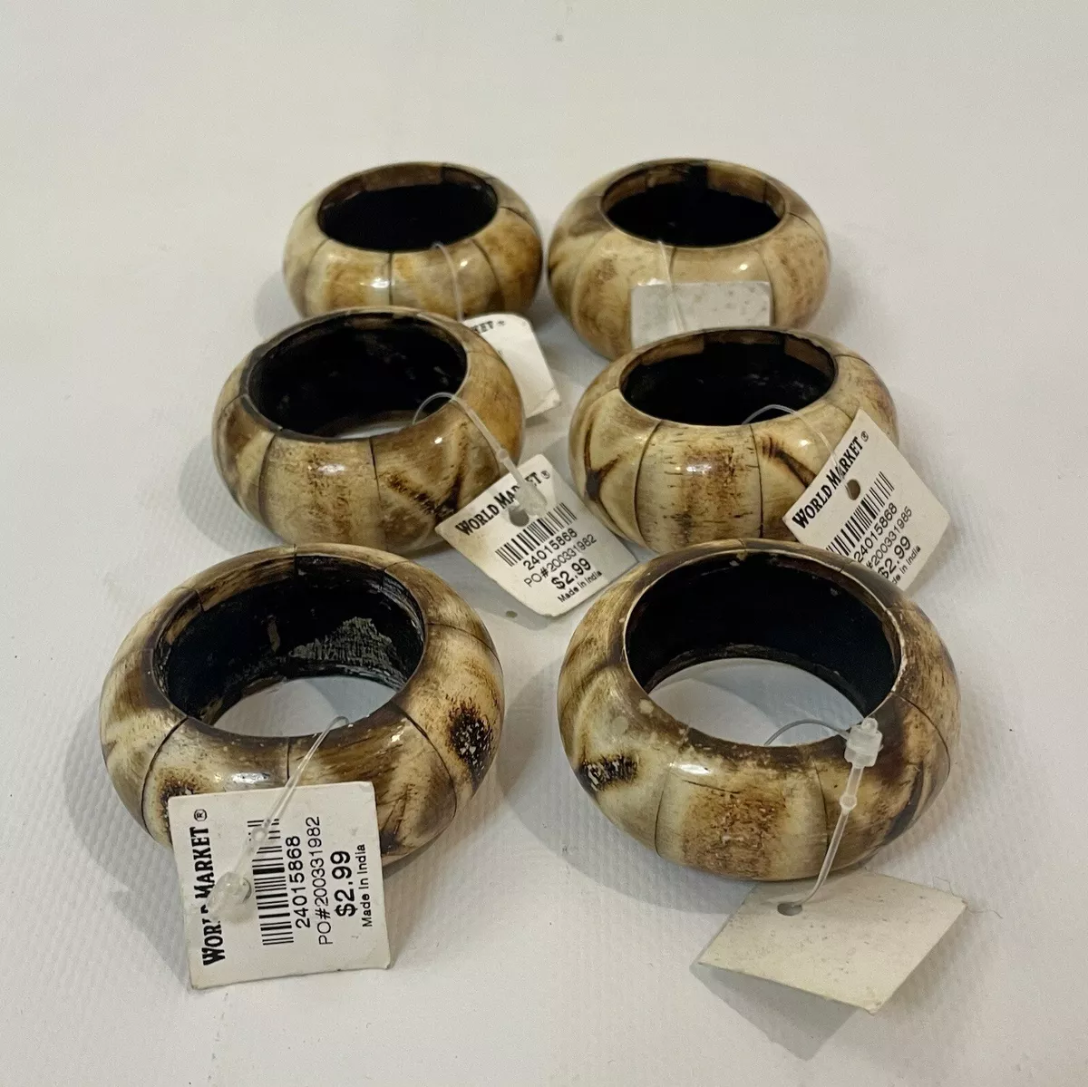 World Market Boho Wood Round Napkin Rings Set Of 6
