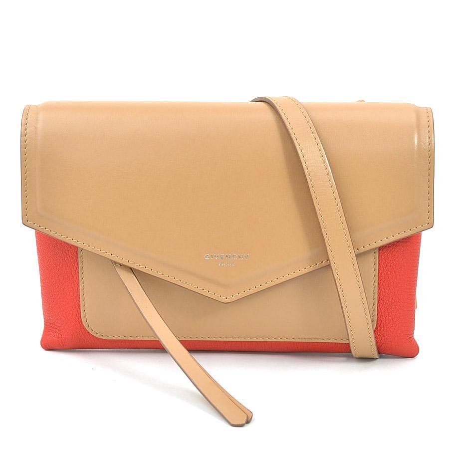 GIVENCHY Authentic Shoulder Bag Leather Red x Camel height