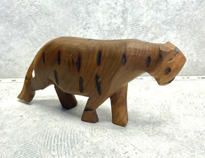 VINTAGE HANDCARVED KENYA TIGER Safari Trip Local Tribe Made Local Wood