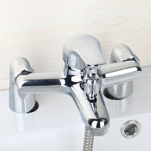 Deck Mounted Chrome Bathroom Bathtub Basin Sink Shower Faucet With Hand spray - Picture 5 of 12