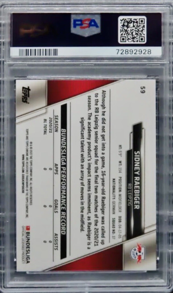 2021 Topps Chrome Bundesliga Sapphire Sidney Raebiger Rookie