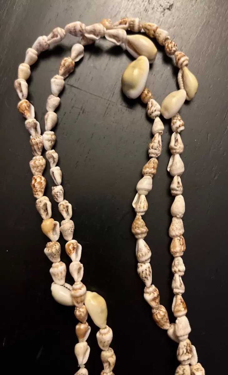 Two Beautiful Vintage Cowrie and Small Conch Sea Shell Necklaces Leis each 34