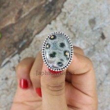 Natural Ocean Jasper 925 Sterling Silver Boho Statement Organic Artisan Ring