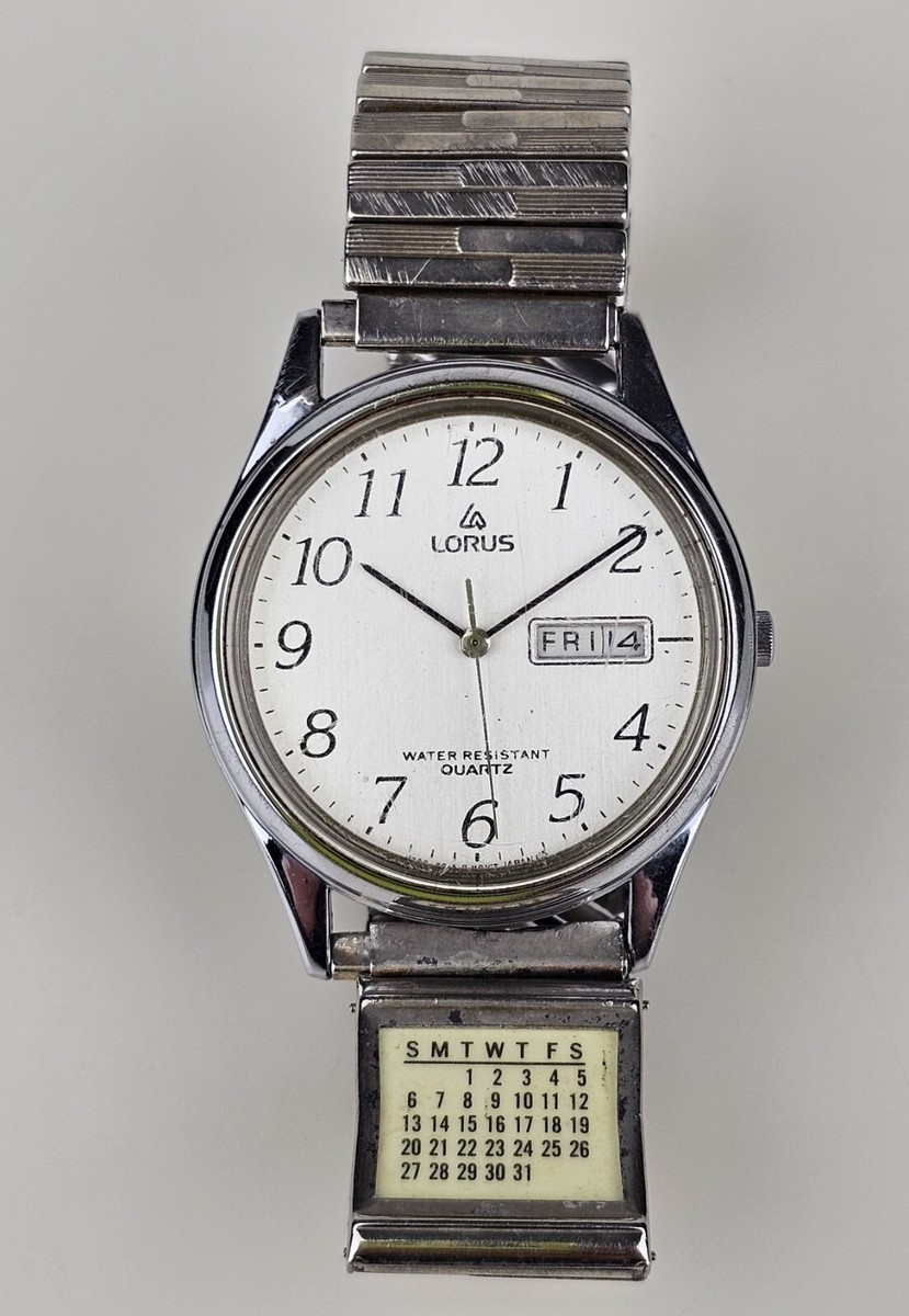 Lorus V533-8A00 Calendar Day Month Flex Stretch Band T77 Wrist