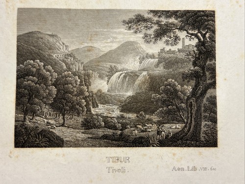 Tibur Tivoli Roma Italy Antique Steel Engraving 1858 Mediterranean Landscape
