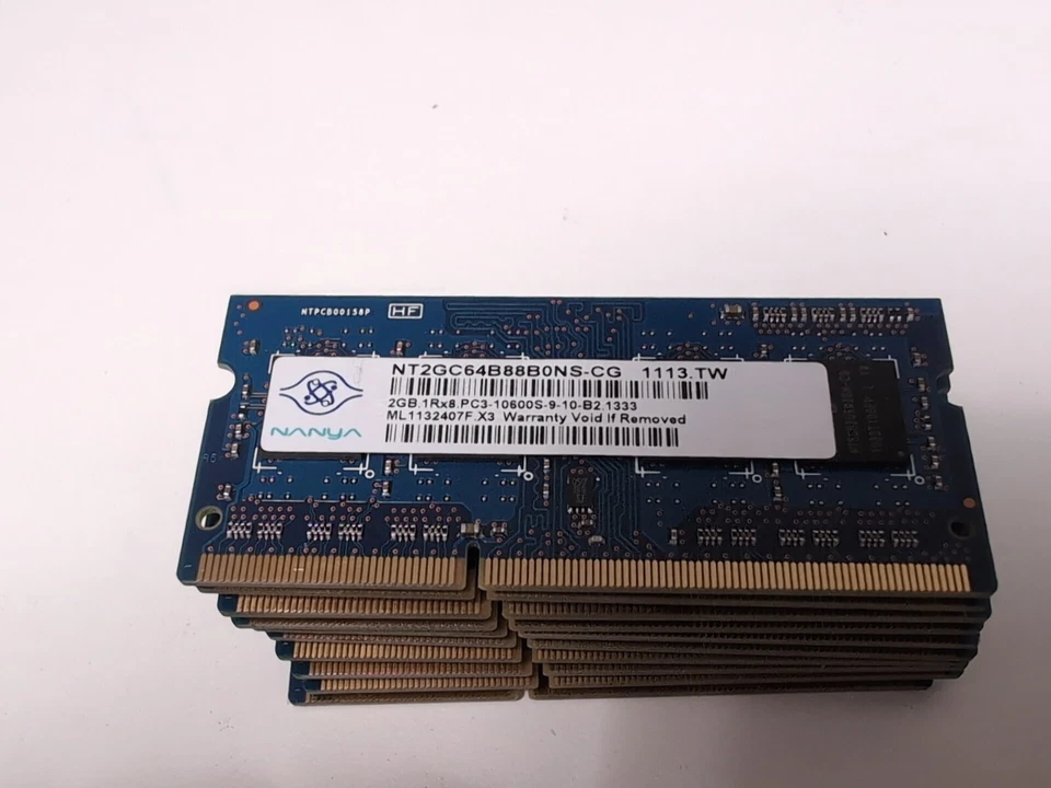 10X NANYA 2GB 1Rx8 PC3-10600S-09-10-B2 1333 MHz DDR3 SDRAM MEMORY ML1132407F.X3  - Image 2 of 2