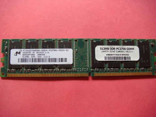 Micron 512MB 333 DDR 184 Pin PC-2700 non-ECC Ram/Memory 24002-*3W