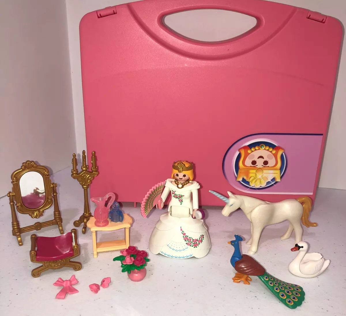 Playmobil 5892 Princess Magic Castle Pink Carrying Case Set Unicorn Peacock  Swan