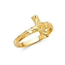 Ioka - 14K Solid Yellow Gold Sideways Crucifix Ring