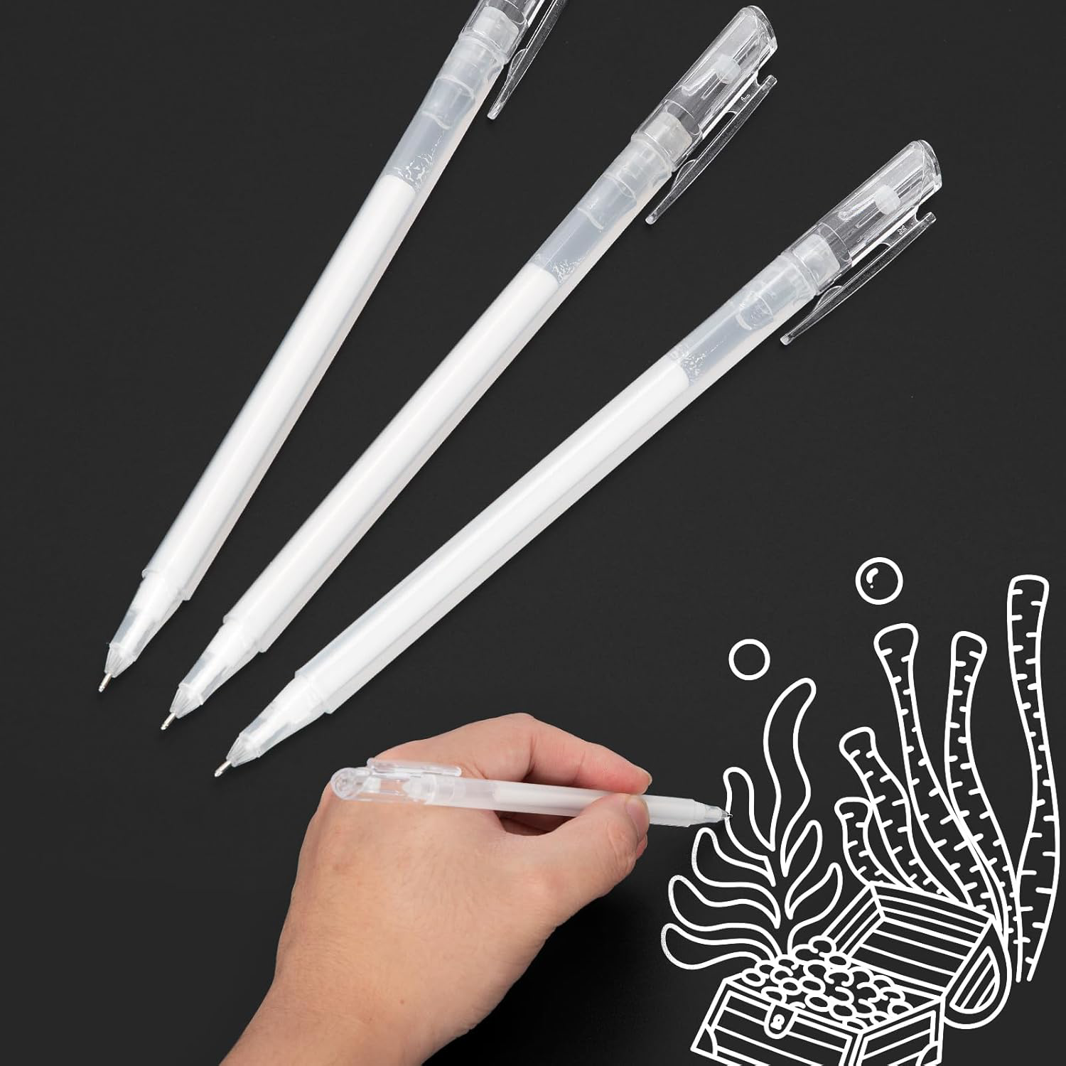 White Gel Pen Set 3 Pcs 0.6mm for Black Paper Art Drawing Writing Sketching