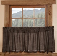 24" L Black Plaid Window Tier Set Café Curtains Lined Lodge-Style  Kettle Grove
