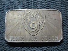 NINTH 9TH AIR FORCE BRASS BELT BUCKLE VINTAGE VERY RARE 1970s USA HEAVY
