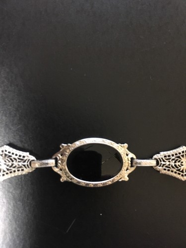 Filigranes antikes Armband 14 Karat Weißgold schwarzer Onyx & Diamant - Bild 4 von 6