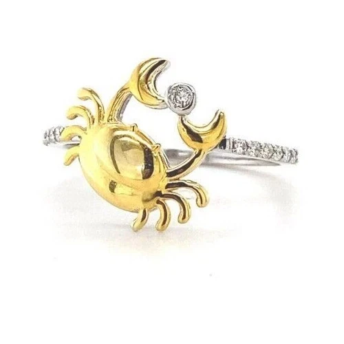Anillo de regalo de cangrejo de diamantes de corte redondo de 2 quilates para mujer enchapado en oro de dos tonos de 14 k Foto 3 de 4