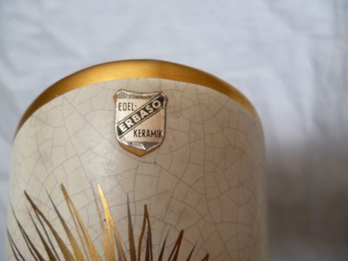Ruscha Erbaso Midcentury Wandvase handgemalt Paradiesvogel Gold Craquele - Bild 14 von 14