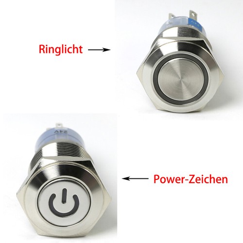 19mm GQ19 Edelstahl Druckschalter Beleuchtung Drucktaster Tastend Rastend 3A - Picture 4 of 11