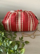 NWT KATE SPADE STRIPED STRAW CONVERTIBLE CLUTCH  CROSSBODY BAG