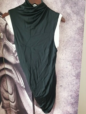 MONSE Women's Mock Neck Sleeveless Black Tunic w/ Ivory Contrast Size 8 TP01