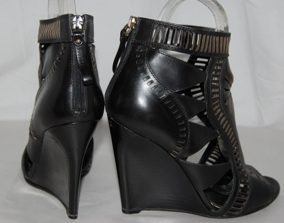 40/10❤️Sergio Rossi Sandalias Gladiador Tacones Altos Cuero Negro BOTAS ITALIA Foto 2 de 4