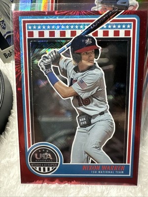 Nixon Warren 2025 Panini Stars and Stripes USA Baseball /225 Red Fireworks 32