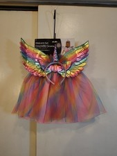 Multicolor Unicorn Costume Set with Wings, Tutu Skirt Horn Headband for Kids