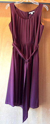 Banana Republic Wo's 8 Winter Burgundy Sleeveless Pleated Midi Dress Tie Waist